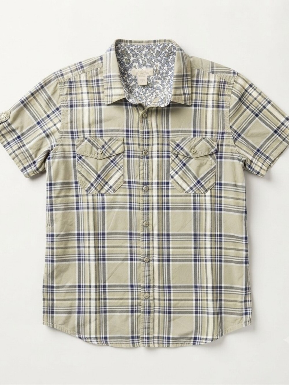 Natural Reflections Green Plaid Short Sleeve Pearl Snap Shirt Size XL